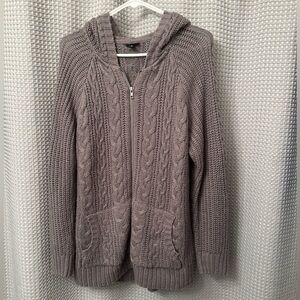 Torrid Gray Cable Knit Hooded Cardigan